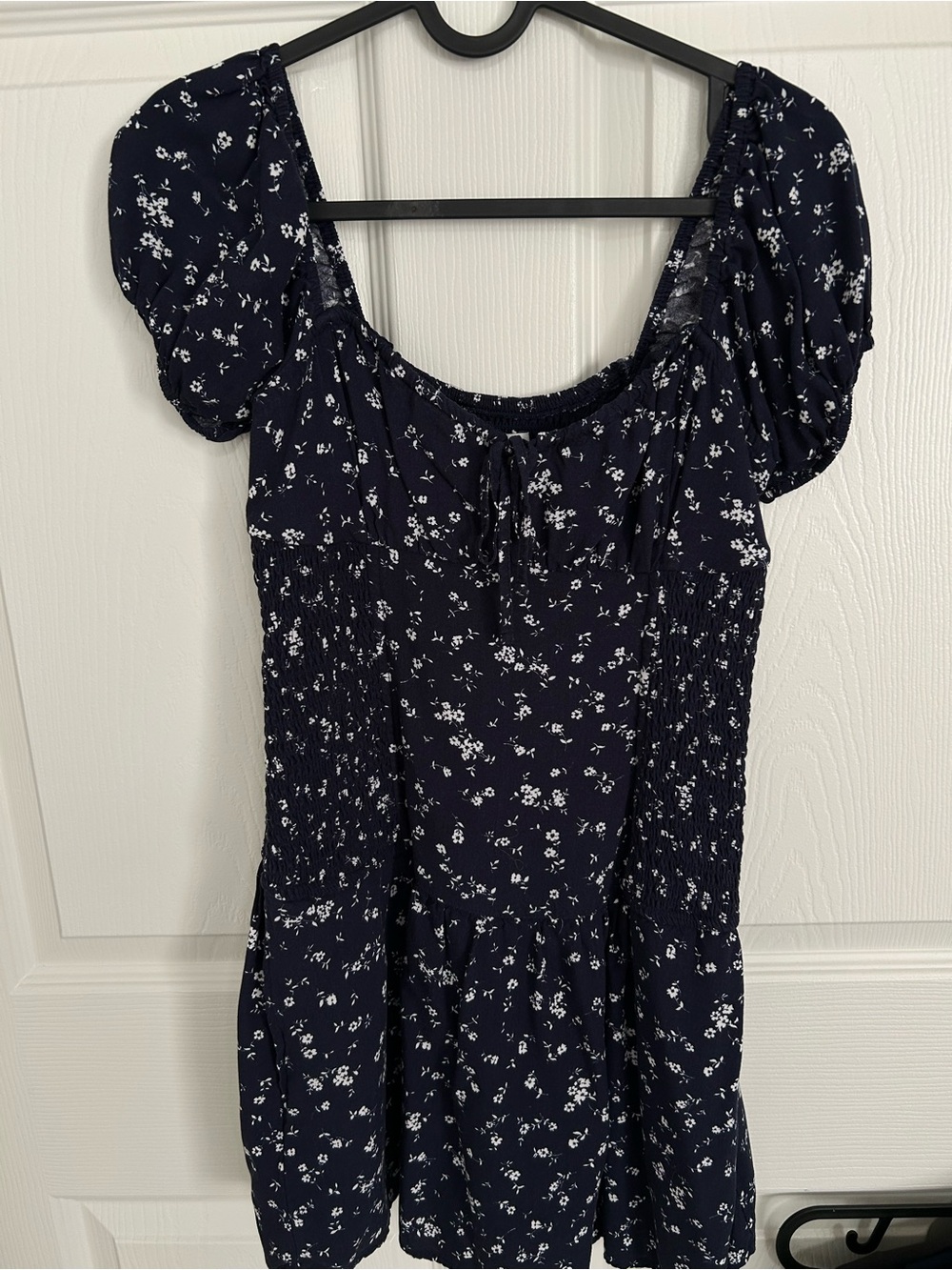 Navy Floral Puff Sleeve Mini Dress
